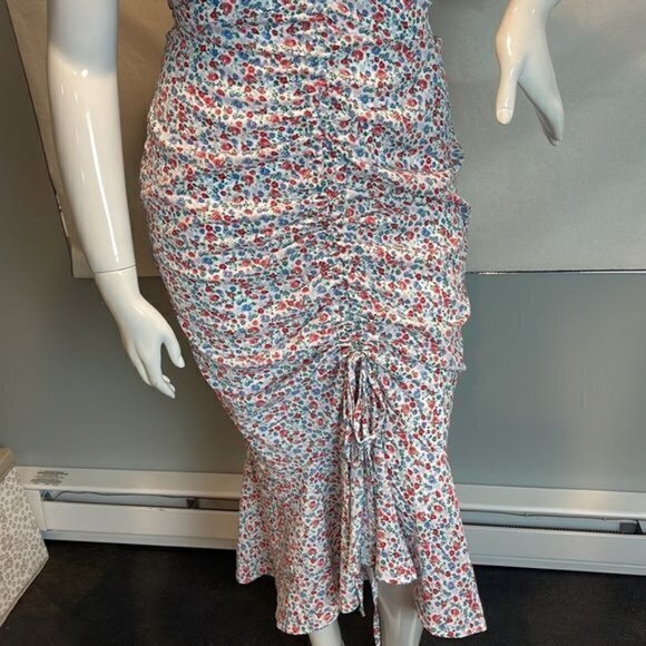 CUPSHE V Neck Adjustable Straps Slip Dress Floral Print Ruffled Drawstring sz XL - Picture 7 of 16